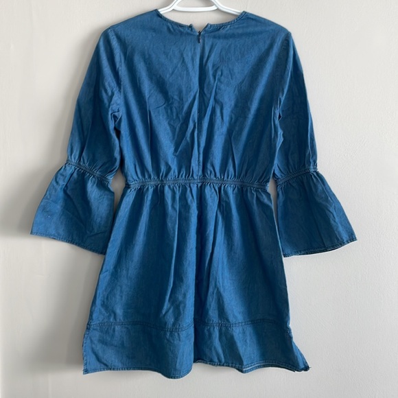 Denim Chambray Dress bell long sleeve denim dress - Picture 3 of 6